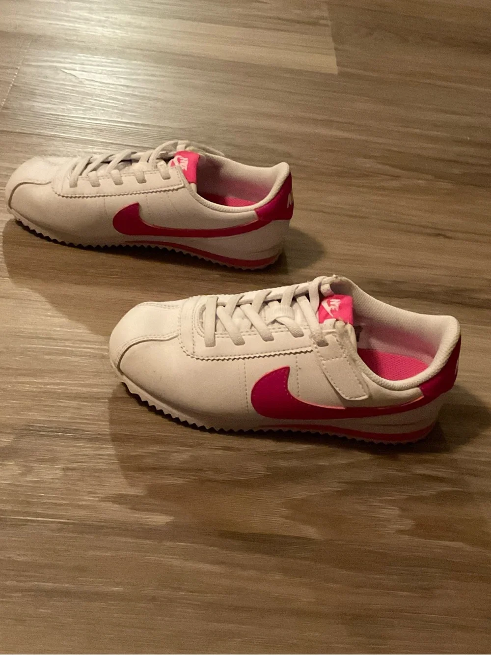 Nike Kids Cortez White Sneakers with Pink Swoosh